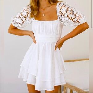Anthropologie Mustard Seed White Lace Sleeve Mini Dress
